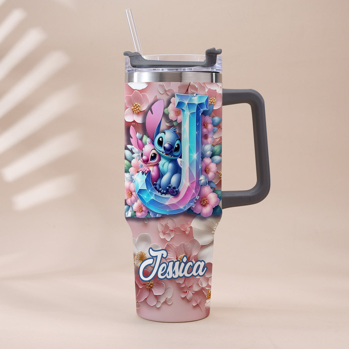 Floral Ohana - Personalized Ohana Tumbler With Handle