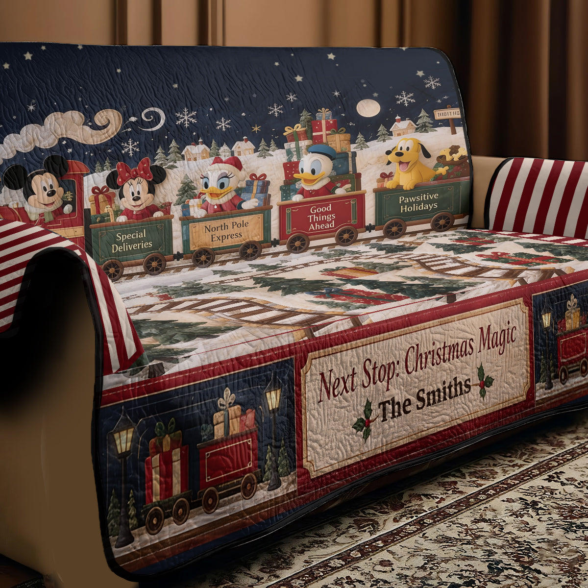 Merry Christmas - Personalized Mouse Quilted Sofa/Couch Cover