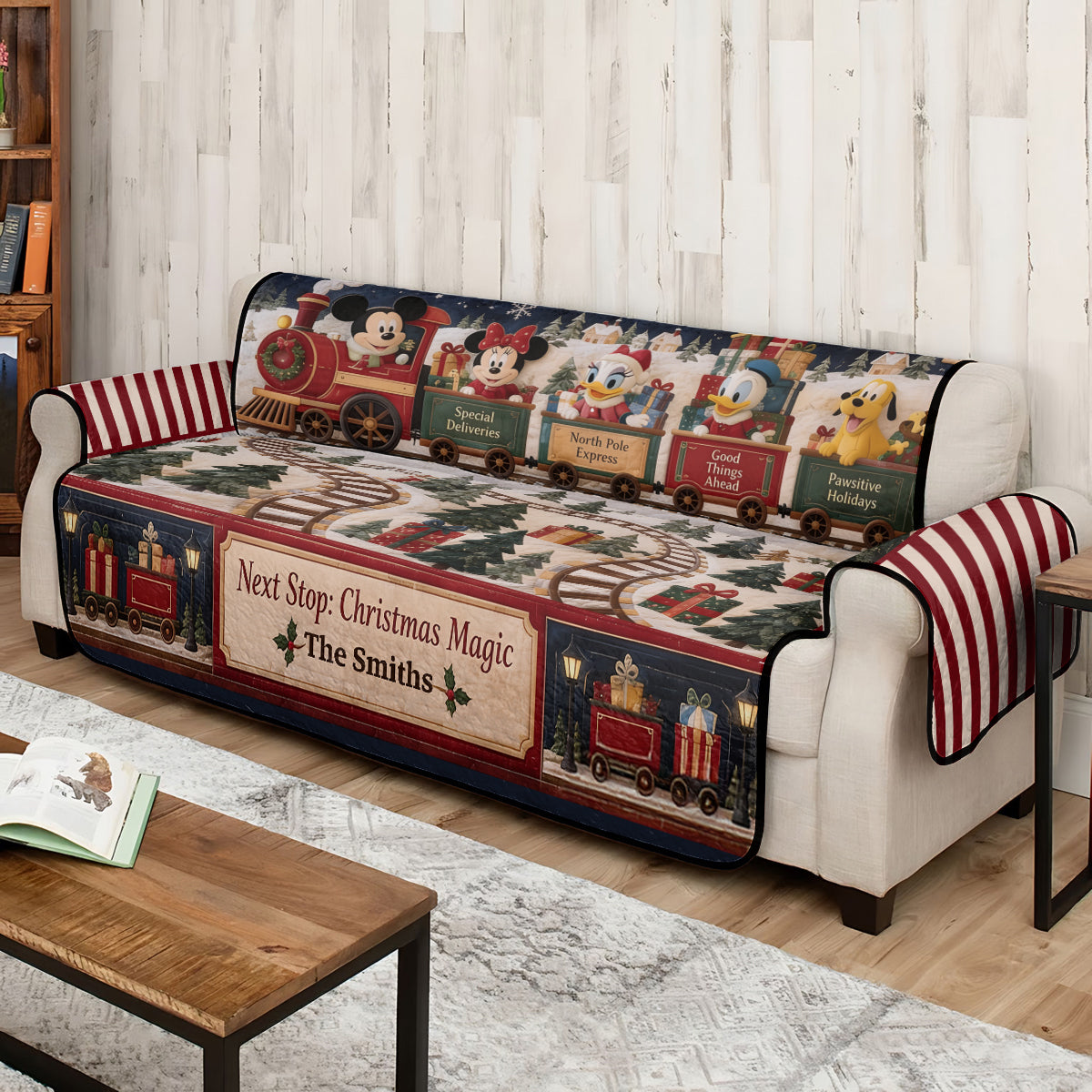 Merry Christmas - Personalized Mouse Quilted Sofa/Couch Cover