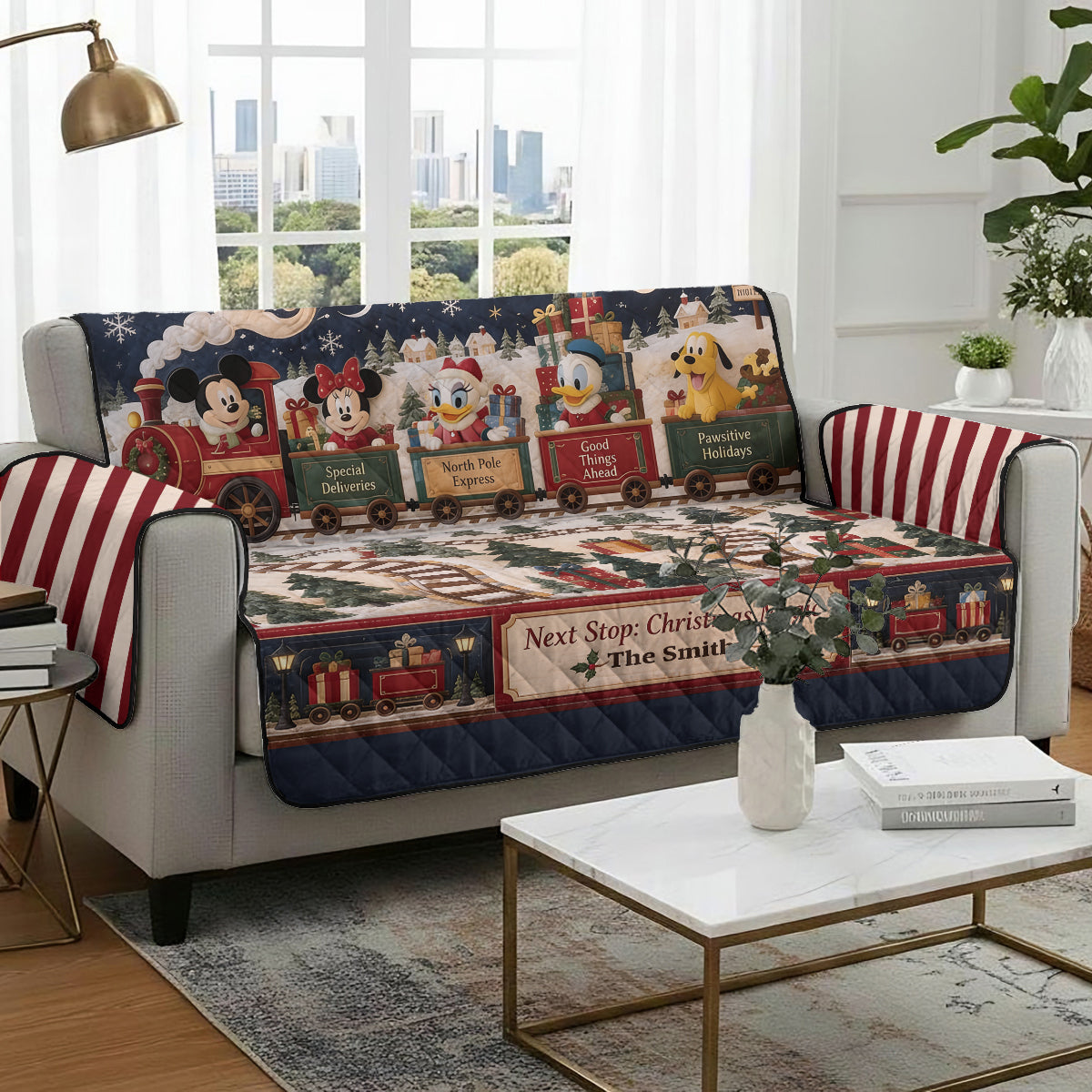 Merry Christmas - Personalized Mouse Quilted Sofa/Couch Cover
