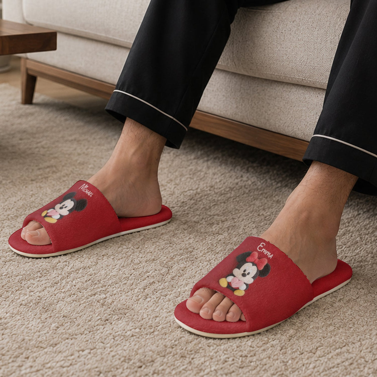 Magical Cartoon Mouse Couple - Personalized Mouse Open-Toe Slippers
