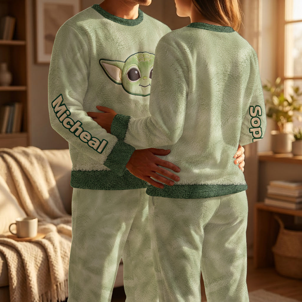 Cute Green Galaxy Character - Personalized The Force Fleece Lounge Set