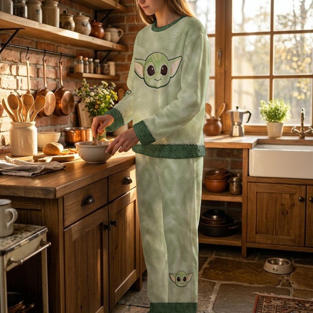Cute Green Galaxy Character - Personalized The Force Fleece Lounge Set