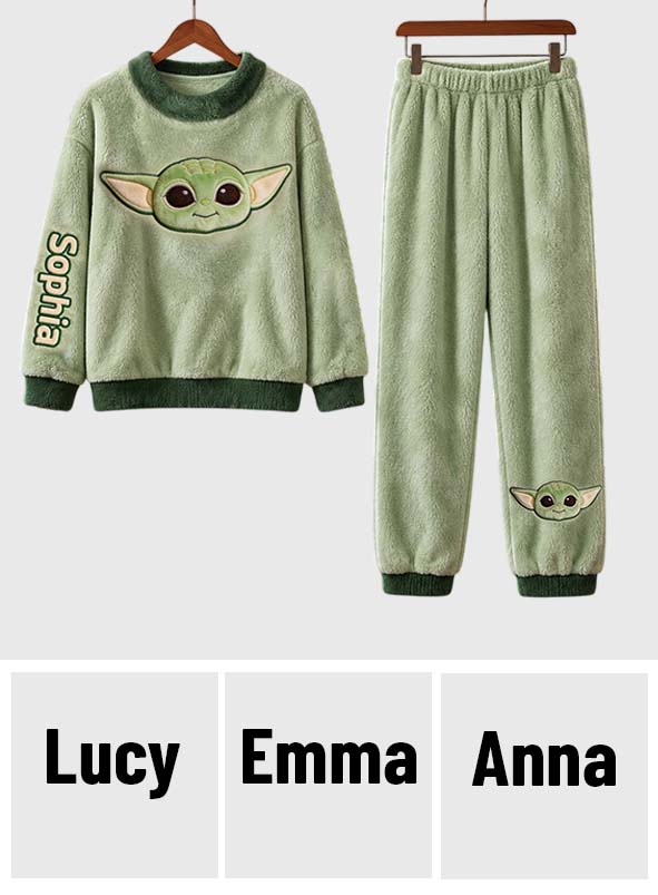 Cute Green Galaxy Character - Personalized The Force Fleece Lounge Set