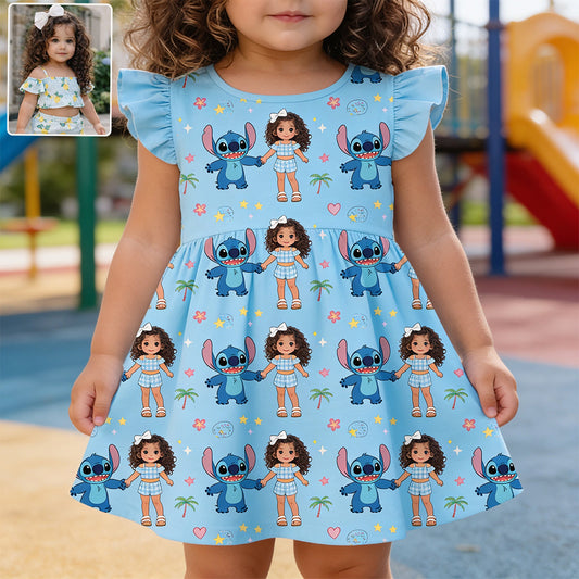 Ohana Means Family - Personalized Kid Kid Ruffle Sleeve Dress