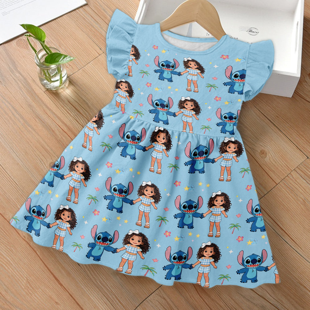 Ohana Means Family - Personalized Kid Kid Ruffle Sleeve Dress