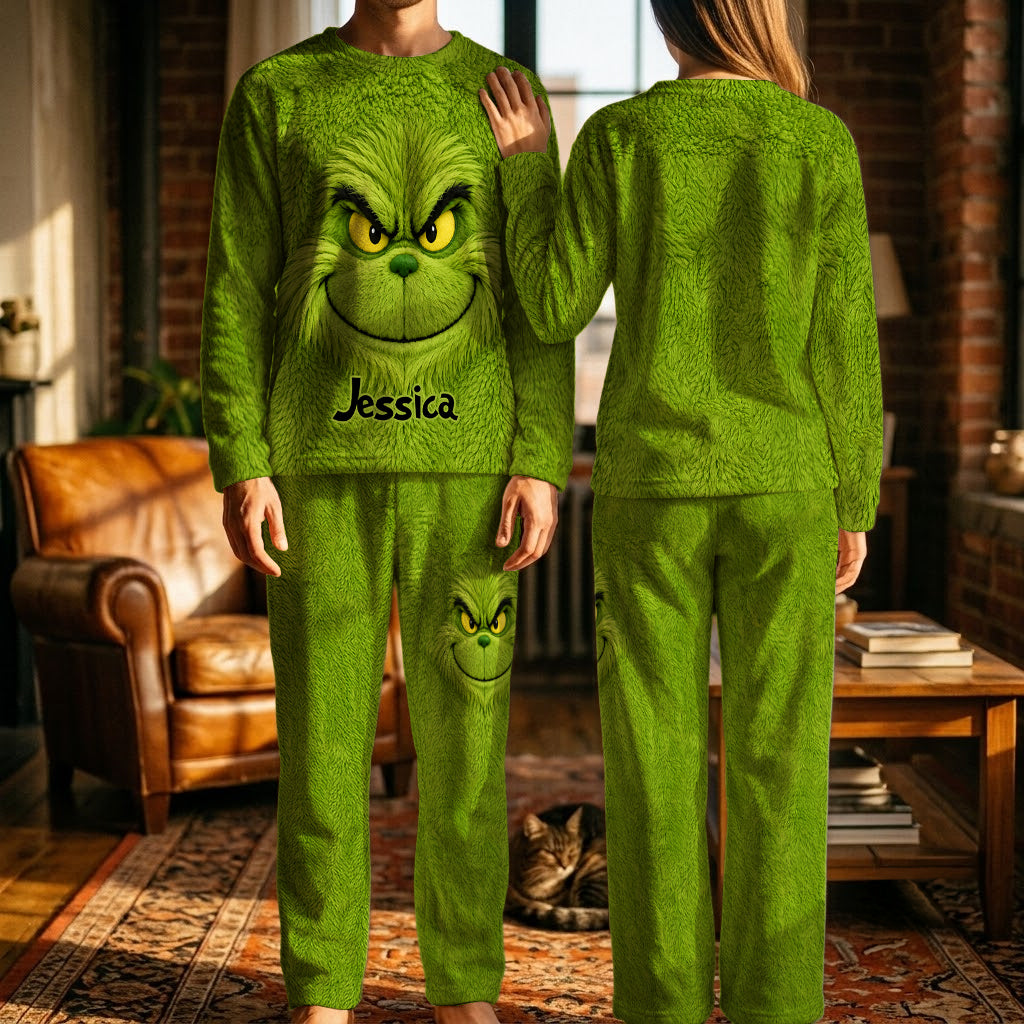 Merry Grinchmas - Personalized Stole Christmas Fleece Lounge Set