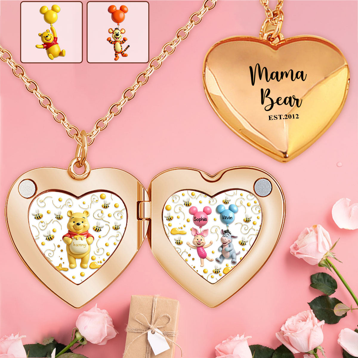 Mama Bear - Personalized Mouse Locket Pendant Necklace