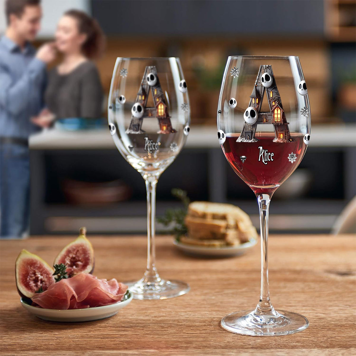 Halloween Before Christmas - Personalized Nightmare Wine Glass With Long Stem