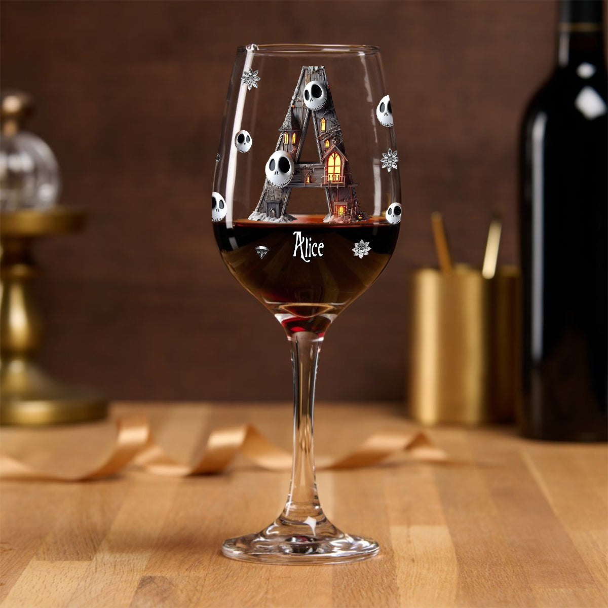 Halloween Before Christmas - Personalized Nightmare Wine Glass With Long Stem