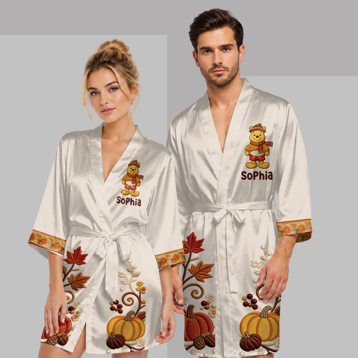 Tis The Season - Personalized Yellow Bear Satin Robe