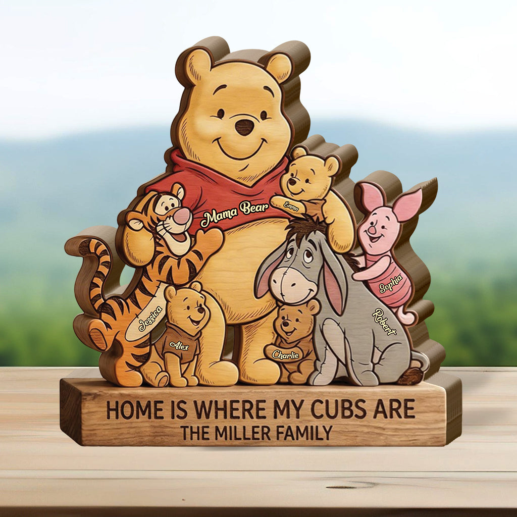 Mama Bear - Personalized Yellow Bear Shaped Wooden Puzzle