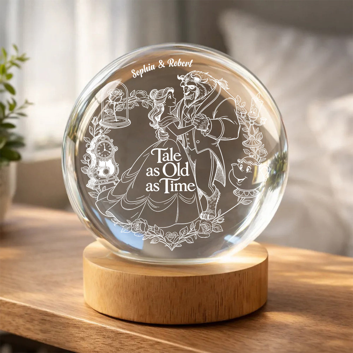 Tale As Old As Time - Personalized Beauty And The Beast Crystal Ball Night Light