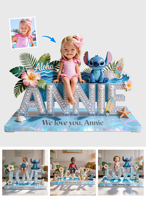 Hawaiian Cartoon Monster, Gift for Kids - Personalized Ohana Custom Shaped Acrylic Plaque