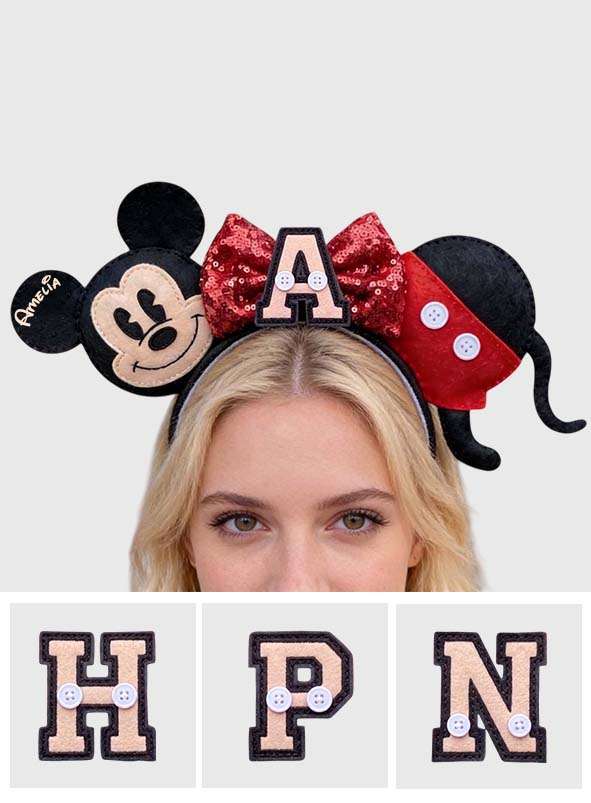 Cute Cartoon Mouse Letter - Personalized Mouse Shaped Leather Headband