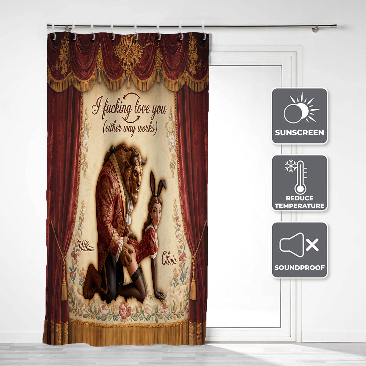 Funny Fairytale Roleplay Tapestry - Personalized Beauty And The Beast Blackout Window Curtain/ Drapes Set