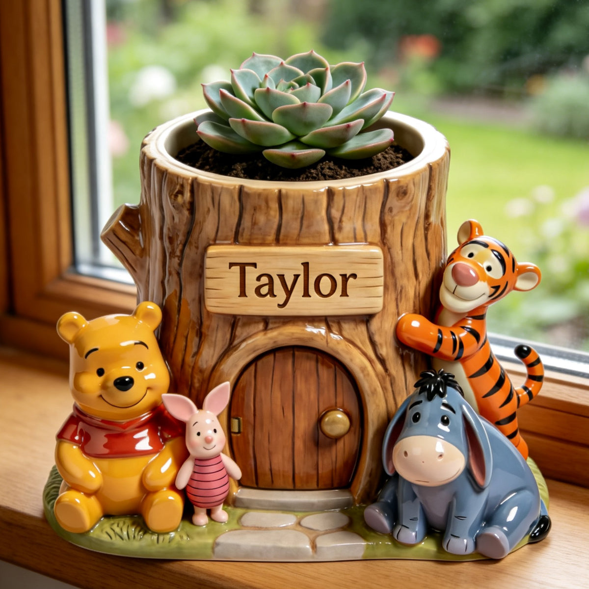 Cozy Tree House - Personalized Yellow Bear Acrylic Pot