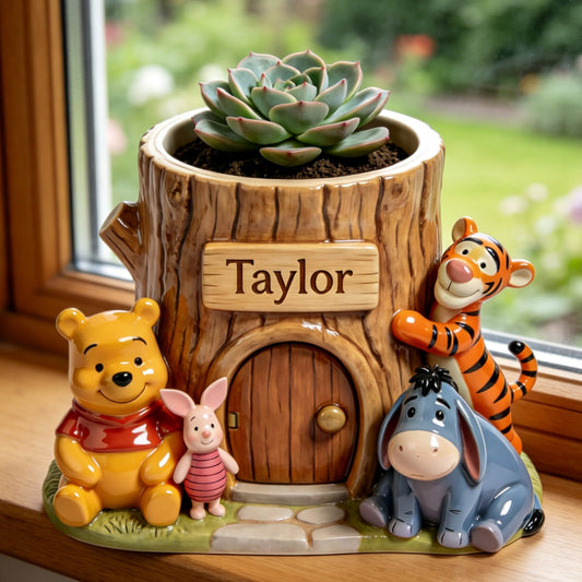 Cozy Tree House - Personalized Yellow Bear Acrylic Pot