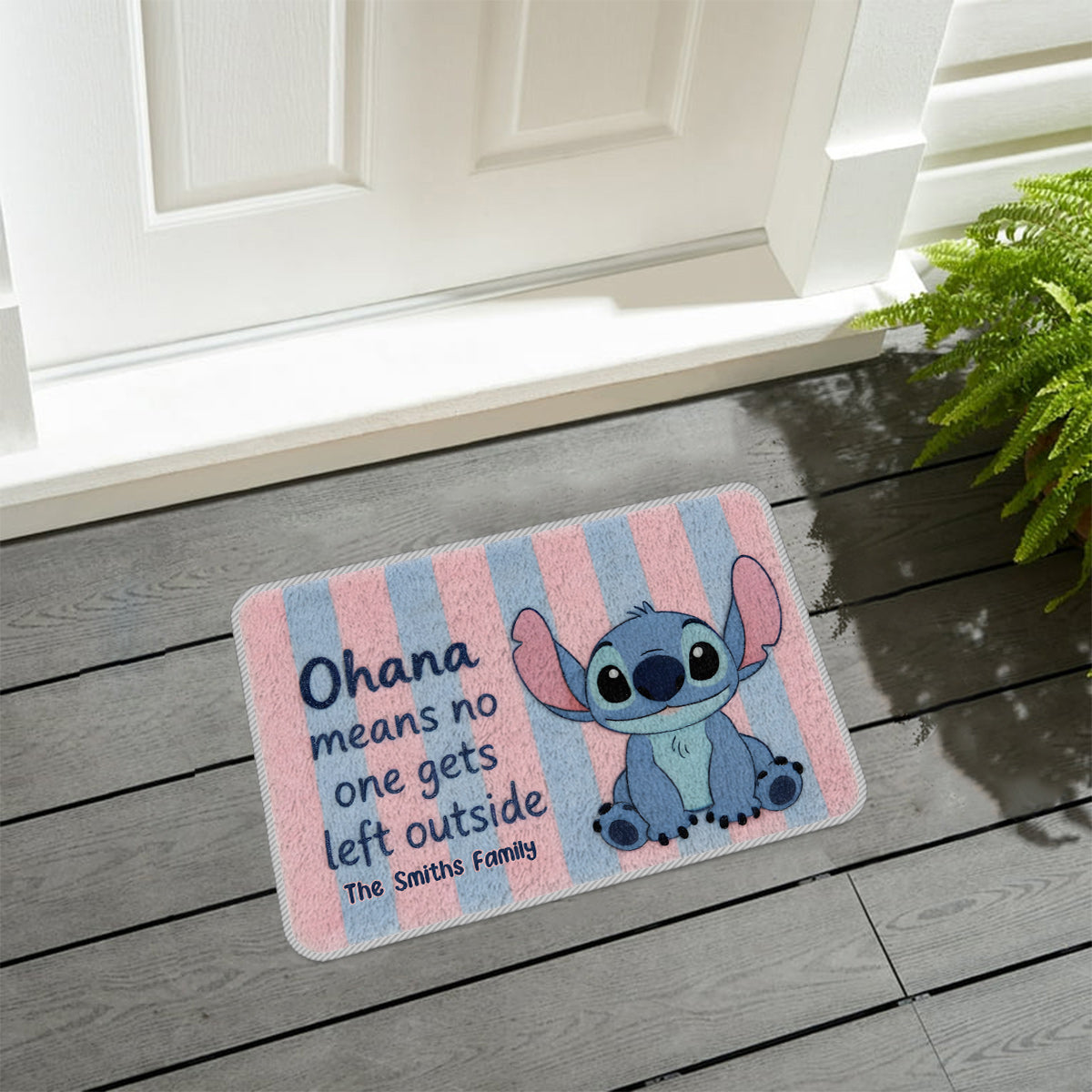 No One Gets Left Outside Pastel Pink Blue Stripes - Personalized Ohana Non-Slip Tufted Rug