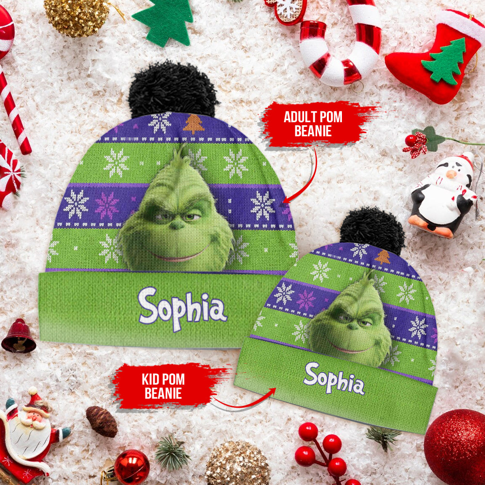 Green Monster Christmas - Personalized Stole Christmas Beanie Hat