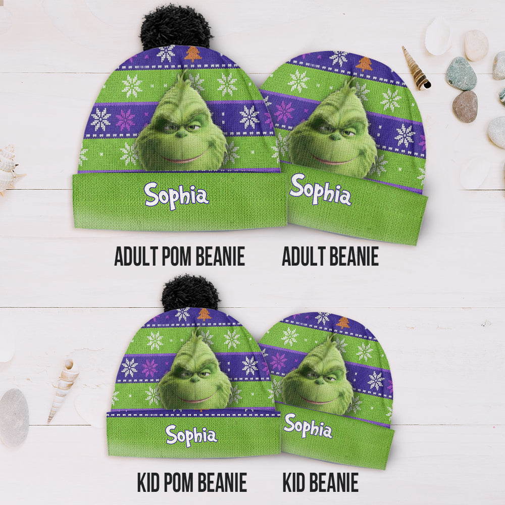 Green Monster Christmas - Personalized Stole Christmas Beanie Hat