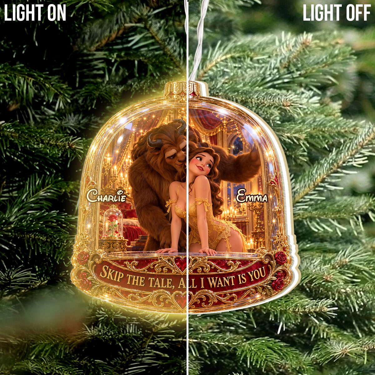 All I Want Is You - Personalized Beauty And The Beast LED Light Ornament