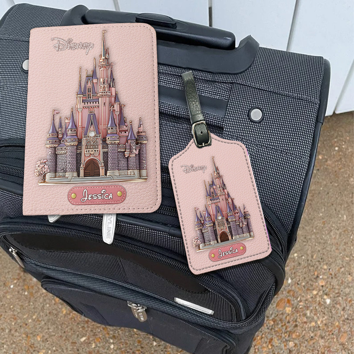 Magical Day Custom Name - Personalized Mouse Leather Luggage Tag & Passport Holder