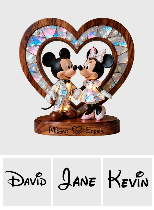 Mother Of Pearl Styled Mouse Couple - Personalized Mouse Custom Shaped Wood Plaque