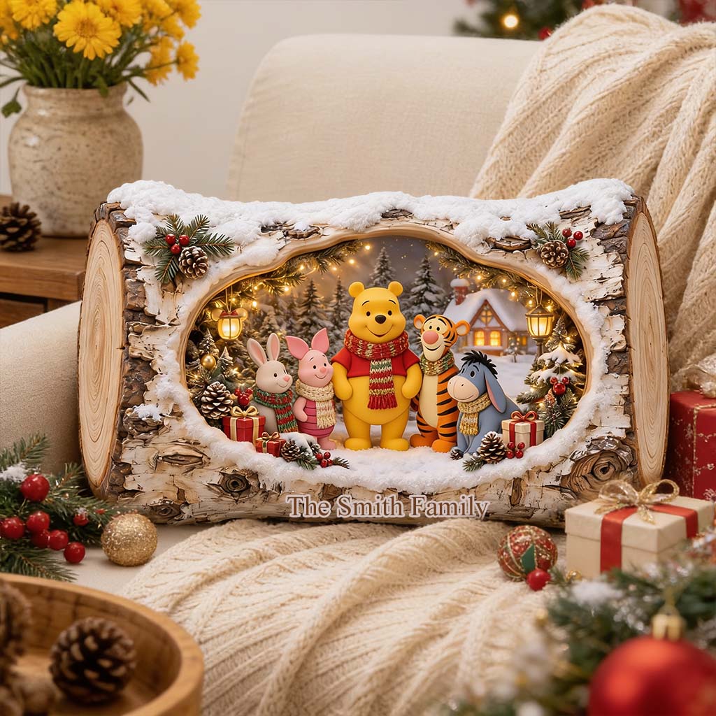 Merry Christmas - Personalized Yellow Bear Premium Faux Fur Pillow