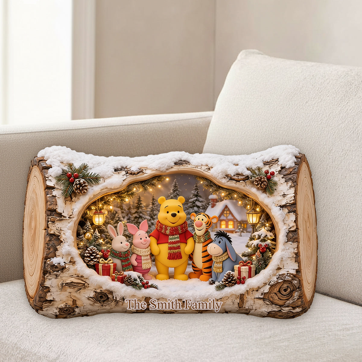 Merry Christmas - Personalized Yellow Bear Premium Faux Fur Pillow