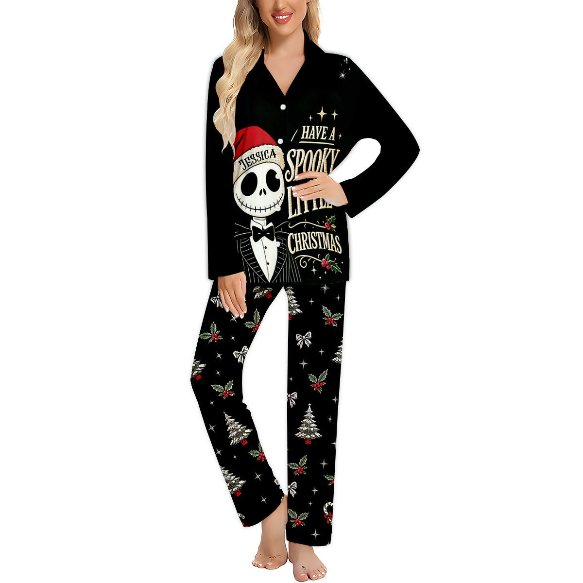 Have A Spooky Christmas - Personalized Nightmare Button Down Pajamas