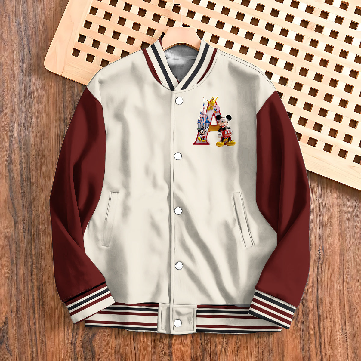 Custom Initial Magical World - Personalized Mouse Varsity Jacket