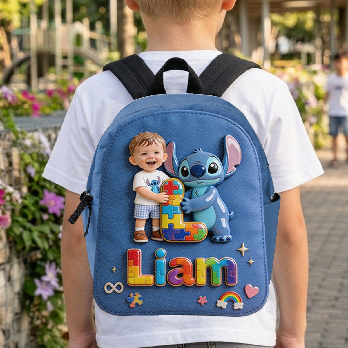 Autism Support Cartoon Puzzle Toy - Personalized Autism Awareness Changeable Leather Patch Backpack