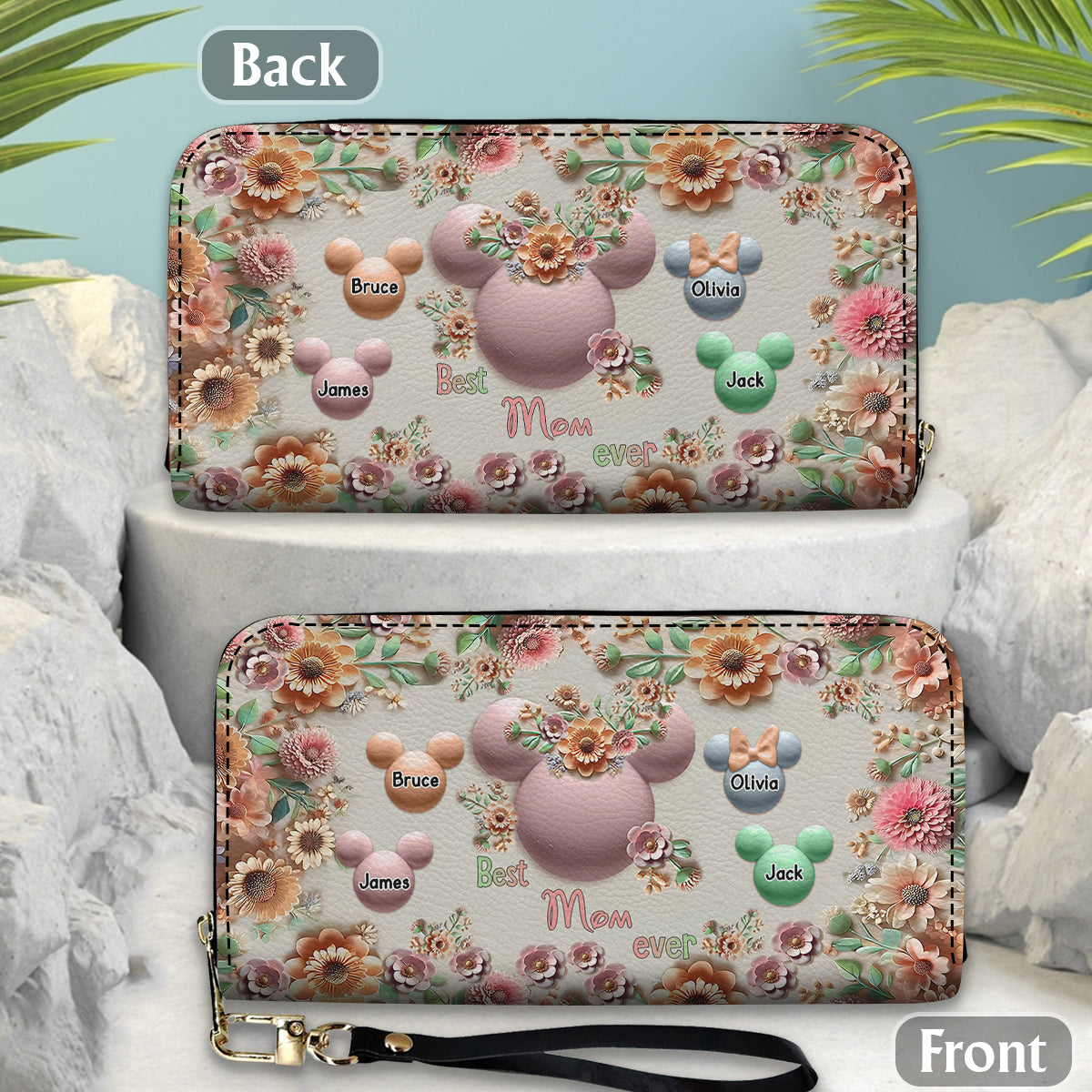 Best Mom Grandma Ever - Personalized Mouse Leather Long Wallet