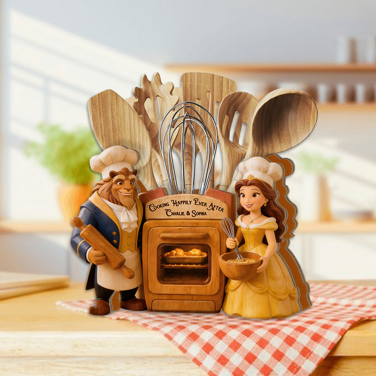 Beauty The Beast, Love At First Bite - Personalized Beauty And The Beast Wooden Desk Organizer