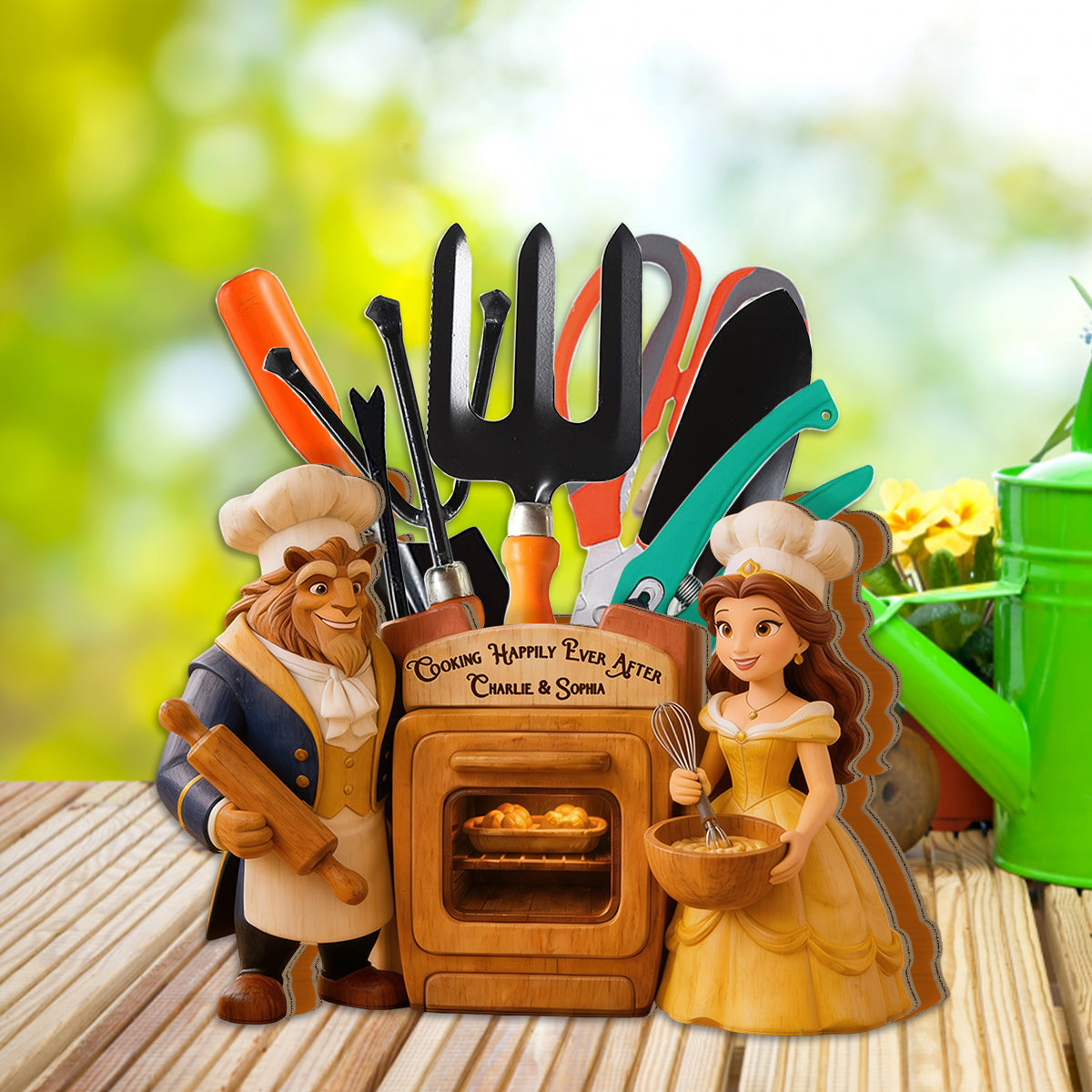 Beauty The Beast, Love At First Bite - Personalized Beauty And The Beast Wooden Desk Organizer