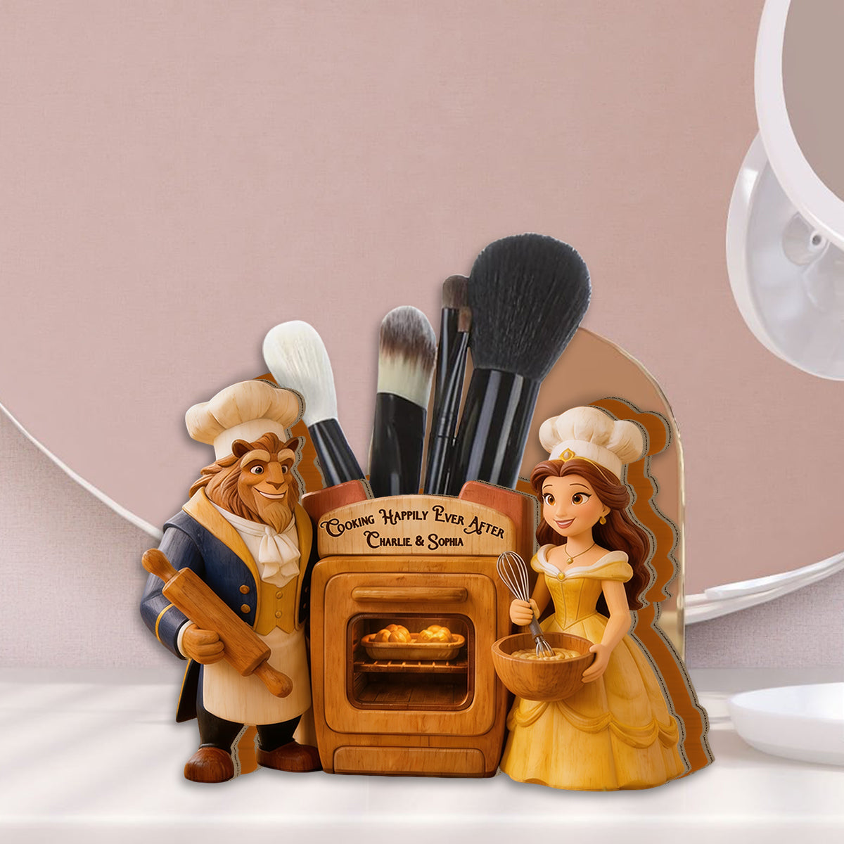 Beauty The Beast, Love At First Bite - Personalized Beauty And The Beast Wooden Desk Organizer