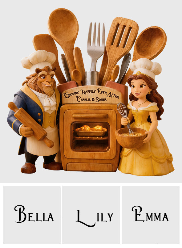 Beauty The Beast, Love At First Bite - Personalized Beauty And The Beast Wooden Desk Organizer