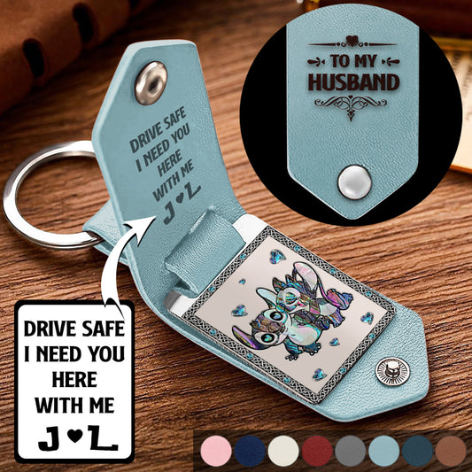 Drive Safe I Need You Ohana Couple - Personalized Ohana Leather Photo Keychain