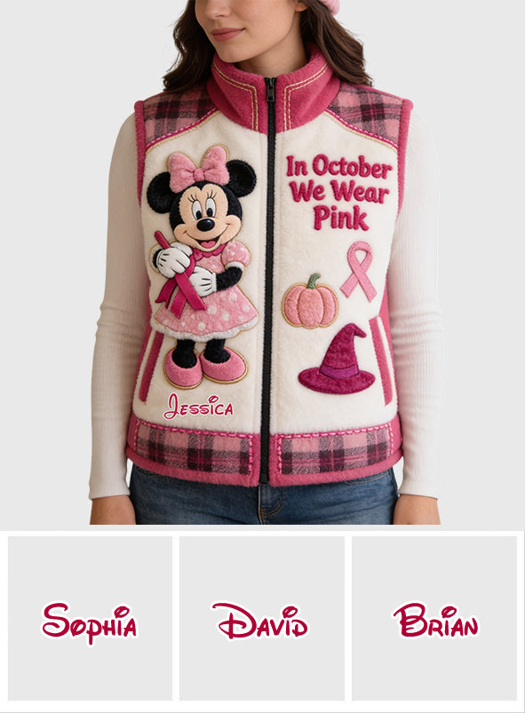 In October We Wear Pink - Personalized Breast Cancer Awareness Flannel Fleece Vest