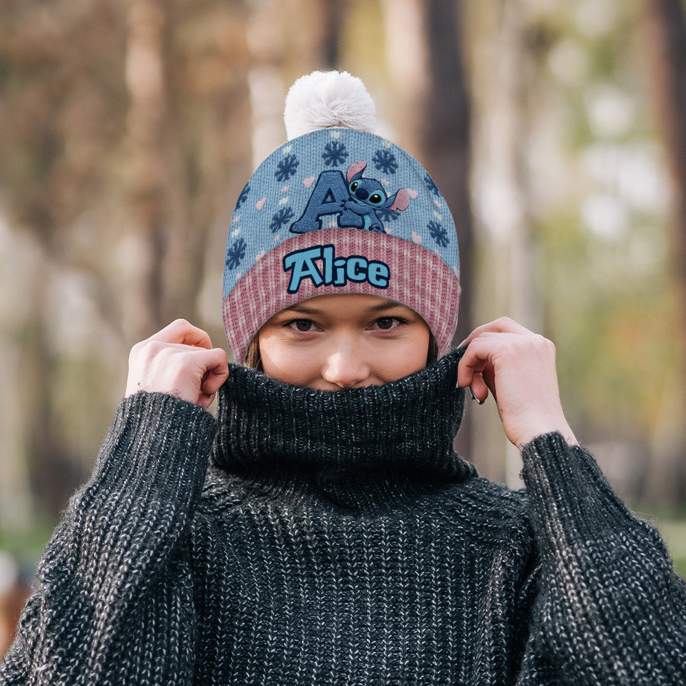 Blue Ohana Inital Name Letter - Personalized Ohana Beanie Hat
