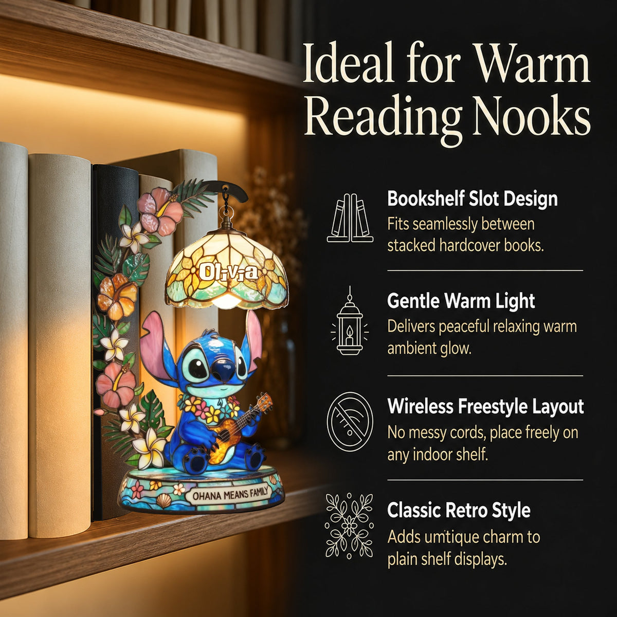 Ohana Vibe - Personalized Ohana Bookshelf Lamp