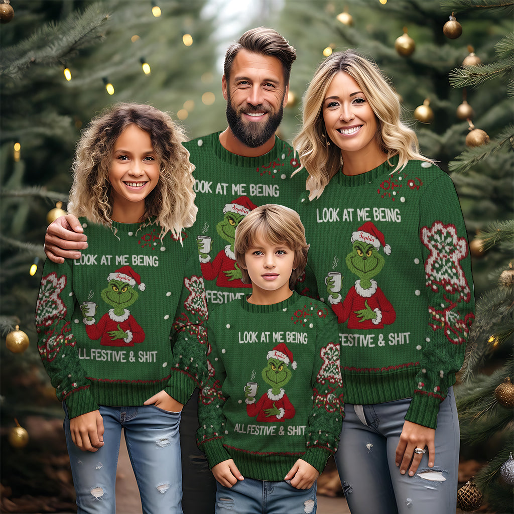 Naughty Greenmas Mood - Personalized Stole Christmas Ugly Sweater