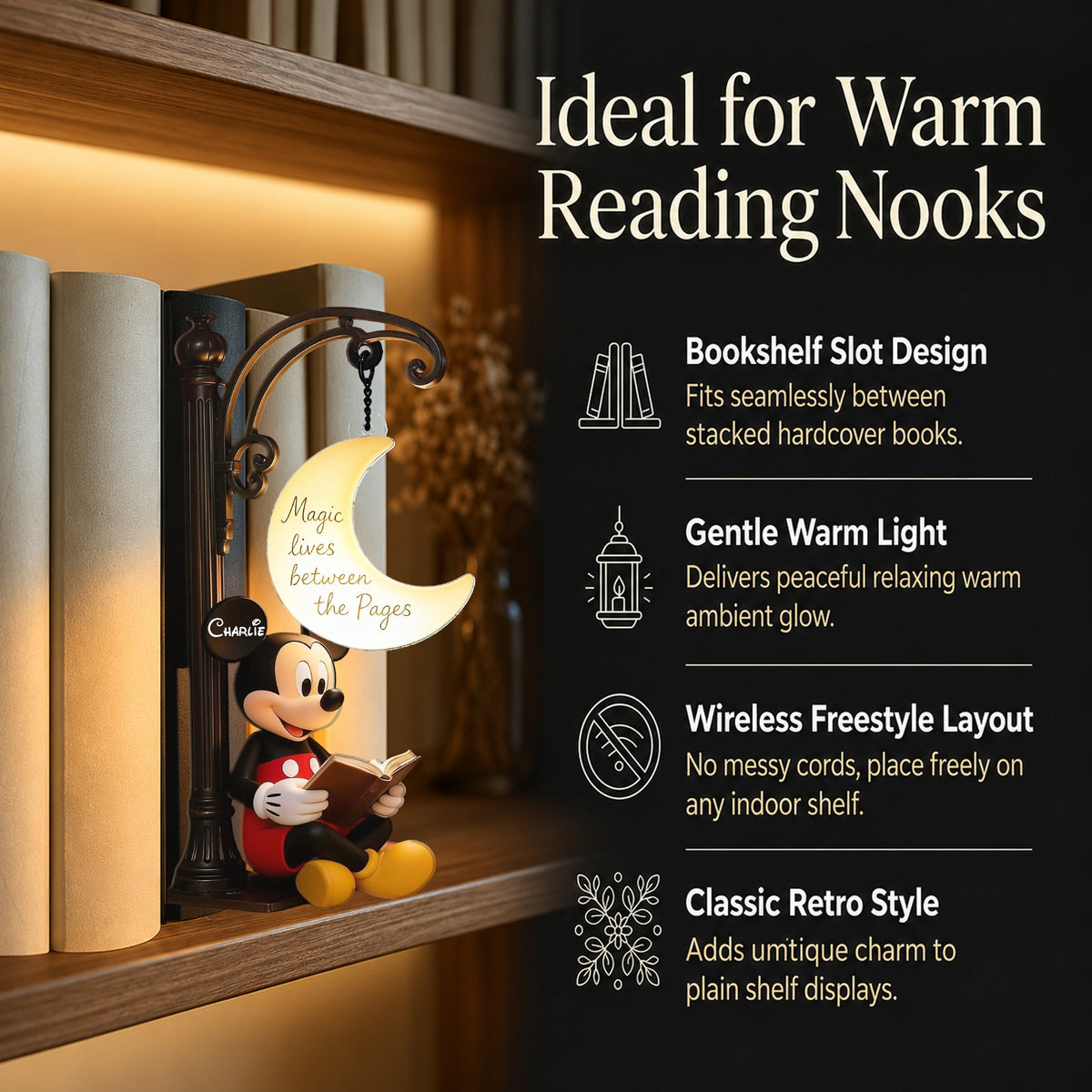 Magic Lives Between The Pages - Personalized Mouse Bookshelf Lamp