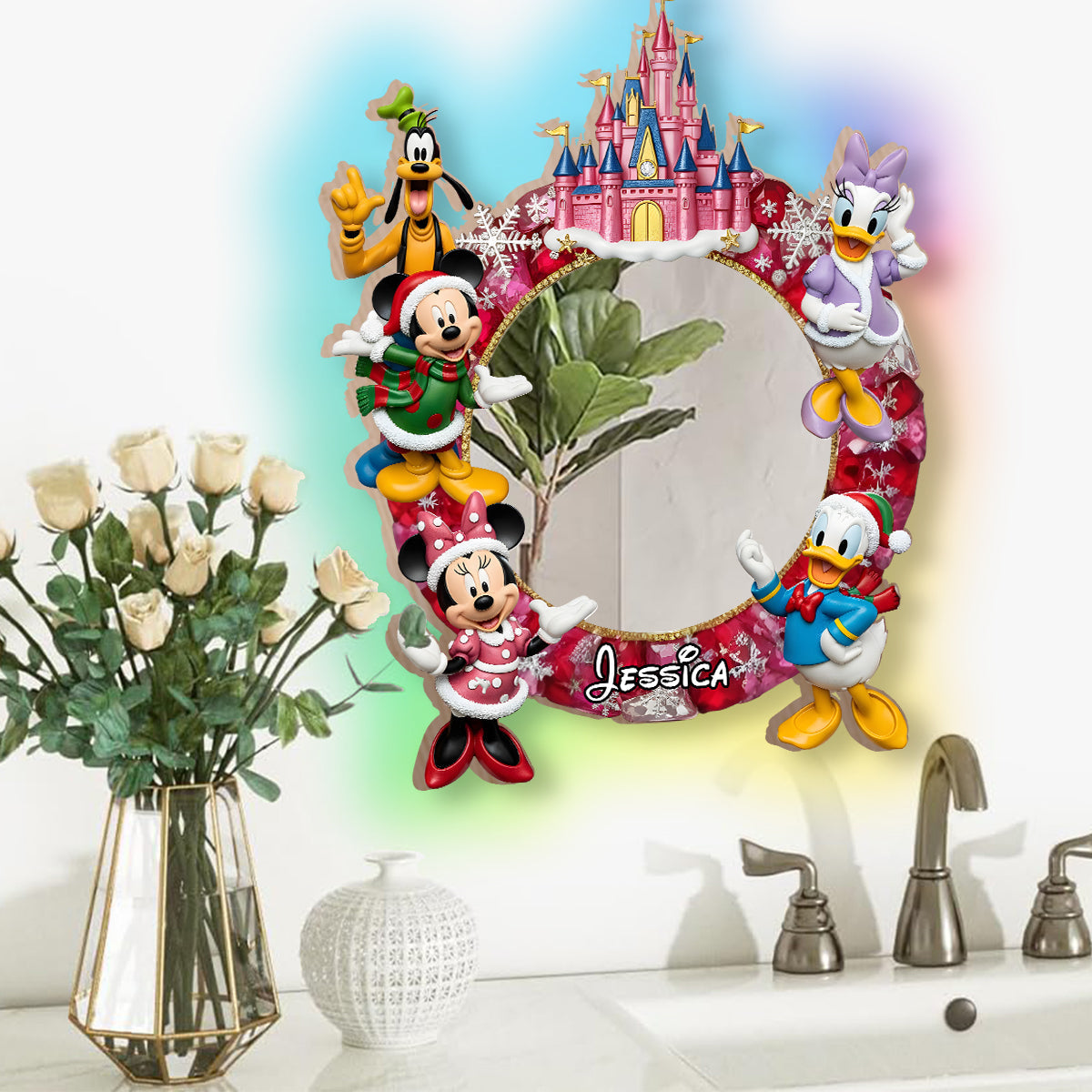 Very Merry Christmas - Personalized Mouse Wall Mirror With LED Light