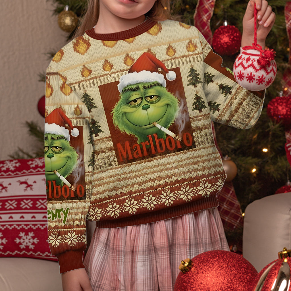 Green Monster Cigarette Christmas Movie - Personalized Stole Christmas Ugly Sweater