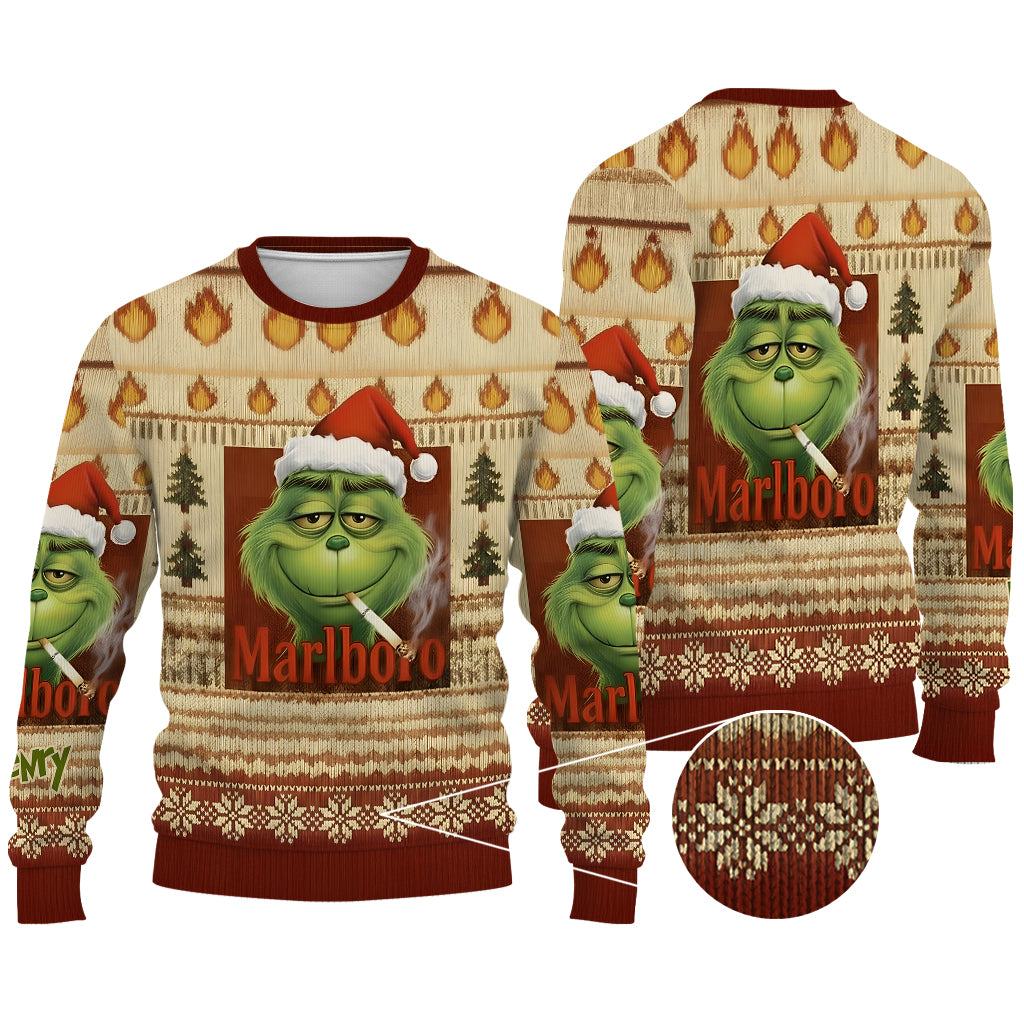 Green Monster Cigarette Christmas Movie - Personalized Stole Christmas Ugly Sweater