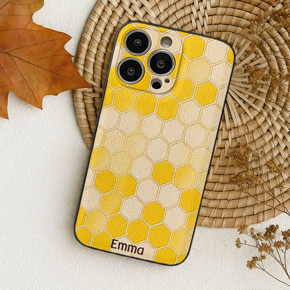 Winnie Friends Leather Case & Dangling Charm - Personalized Yellow Bear 3D Embossed Leather Phone Case