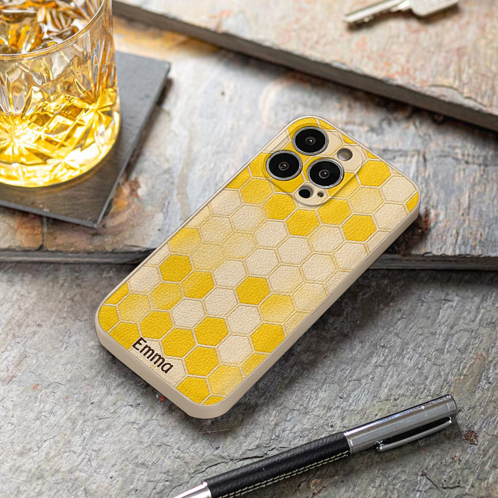 Winnie Friends Leather Case & Dangling Charm - Personalized Yellow Bear 3D Embossed Leather Phone Case