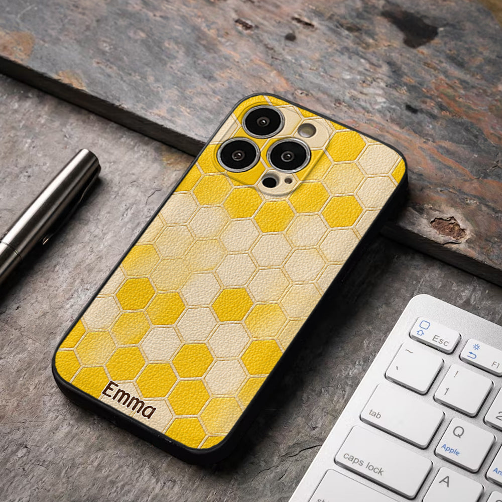 Winnie Friends Leather Case & Dangling Charm - Personalized Yellow Bear 3D Embossed Leather Phone Case